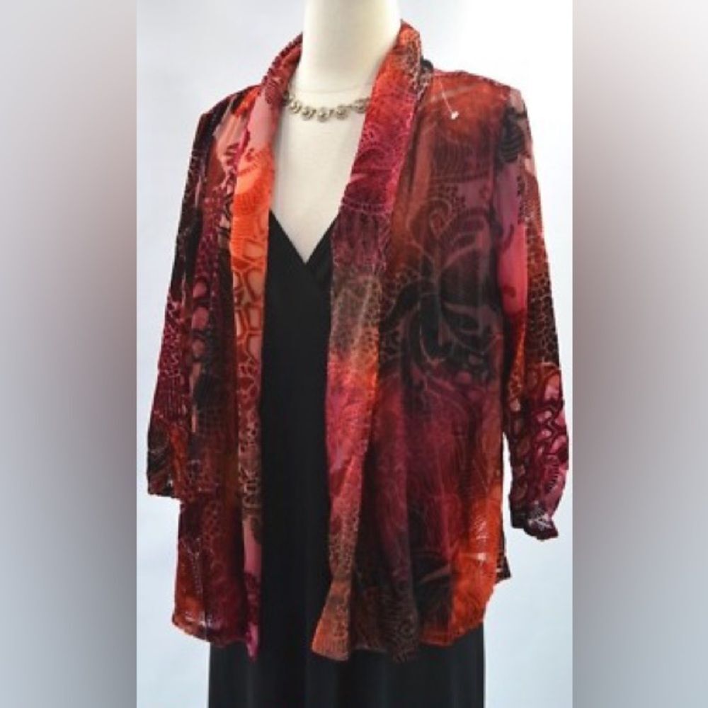 Vintage Notations Boho Moda wrap blazer shrug hippie jacket open burnout velvet